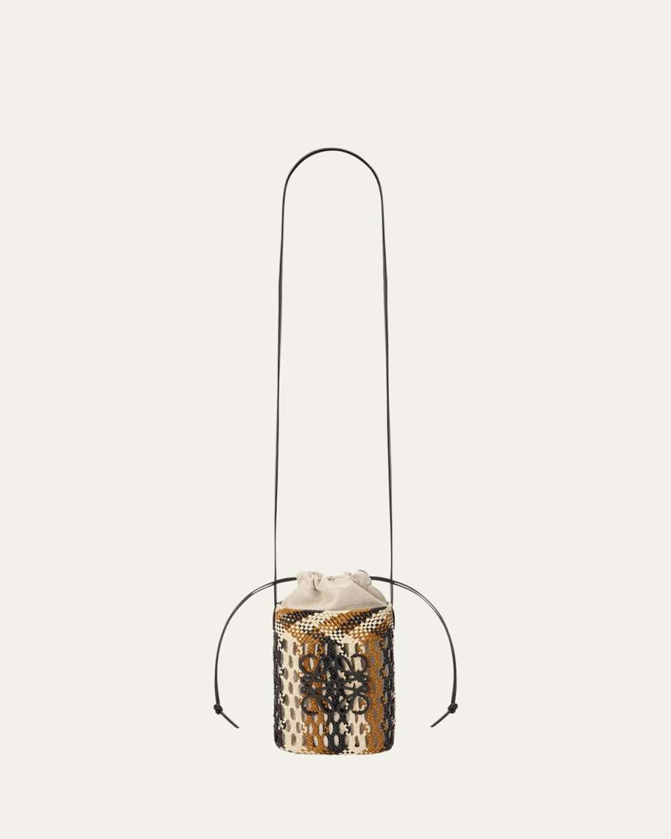 Anagram Pocket Braided Crossbody Bag in Straw and Leather